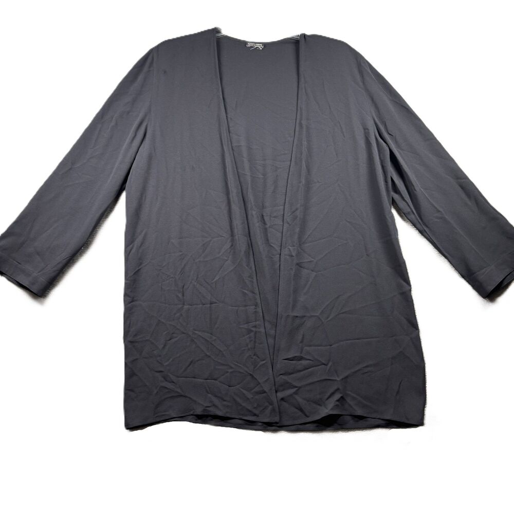 Giorgio Armani Women Cardigan 100% Silk Lagenlook Classic Open Front Black Q167
